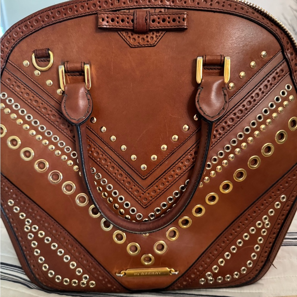 Used like new: Calfskin Grommet Medium Orchard Bowling Bag Brown